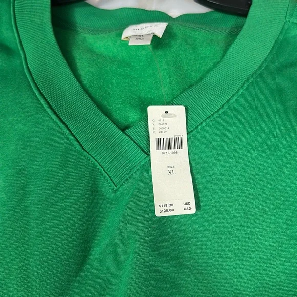 Maeve Long-Sleeve V-Neck Twofer Fleece Knit Pullover Kelly Green NWT Size XL - Picture 6 of 9